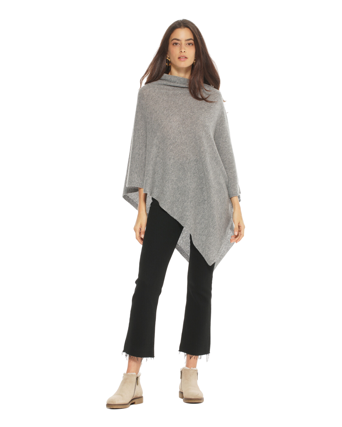 Monticelli Women's Essential Pure Cashmere Poncho Made In Italy Medium Grey 3