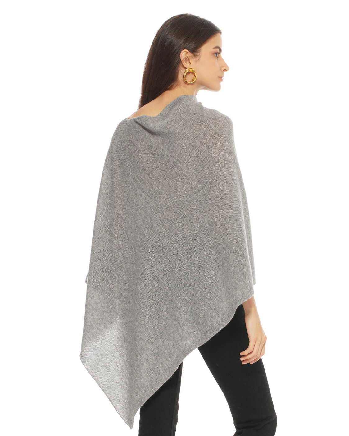 Monticelli Women's Essential Pure Cashmere Poncho Made In Italy Medium Grey 2