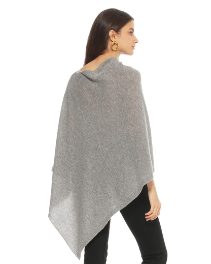 Monticelli Women's Essential Pure Cashmere Poncho Made In Italy Medium Grey 2