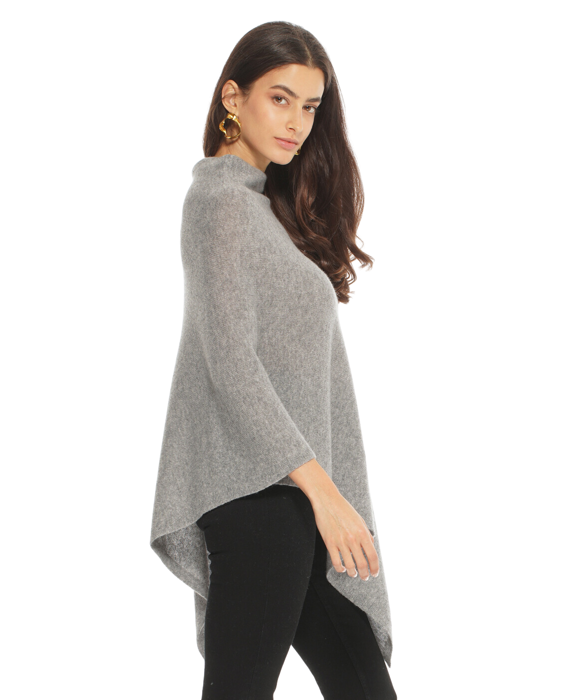 Monticelli Women's Essential Pure Cashmere Poncho Made In Italy Medium Grey 1