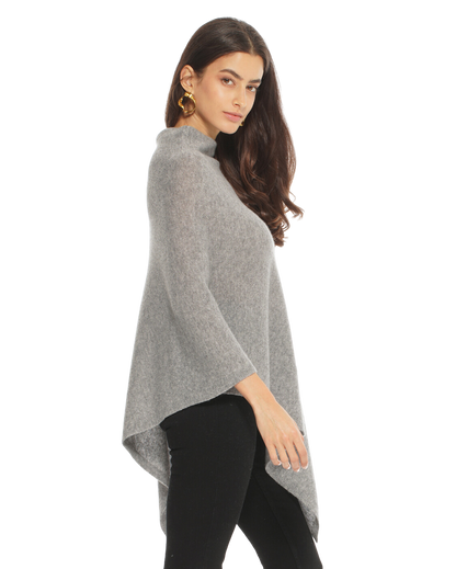Monticelli Women's Essential Pure Cashmere Poncho Made In Italy Medium Grey 1
