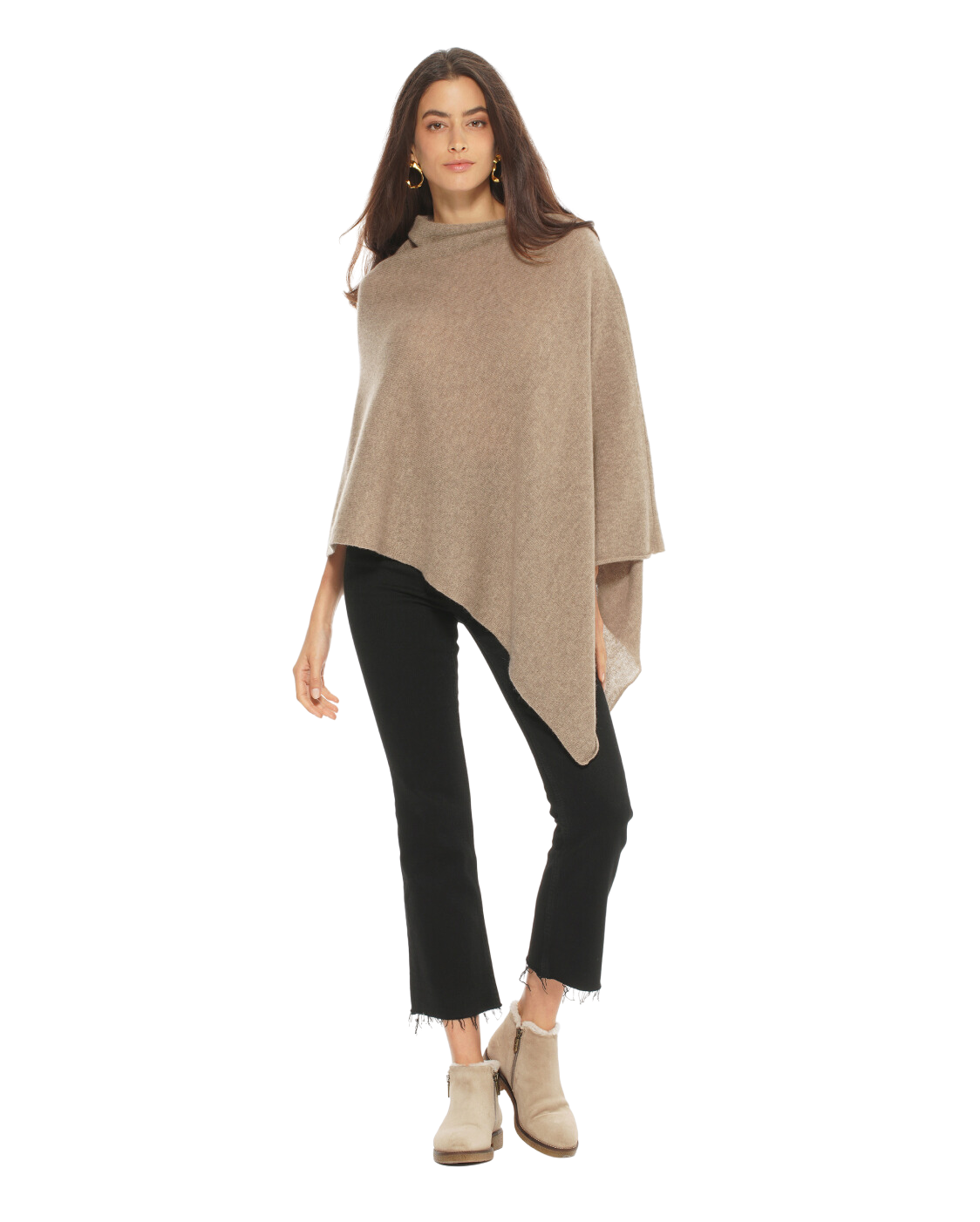 Monticelli Women's Essential Pure Cashmere Poncho Made In Italy Taupe 3