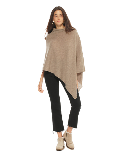 Monticelli Women's Essential Pure Cashmere Poncho Made In Italy Taupe 3