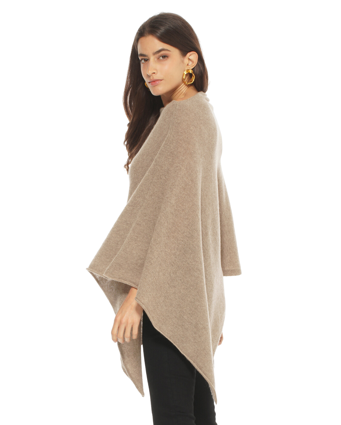 Monticelli Women's Essential Pure Cashmere Poncho Made In Italy Taupe 1