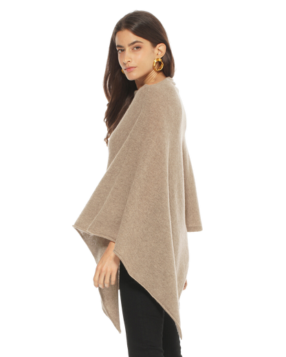 Monticelli Women's Essential Pure Cashmere Poncho Made In Italy Taupe 1
