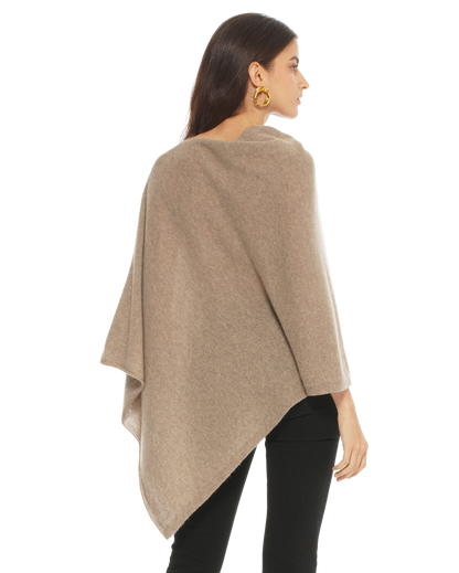 Monticelli Women's Essential Pure Cashmere Poncho Made In Italy Taupe 2