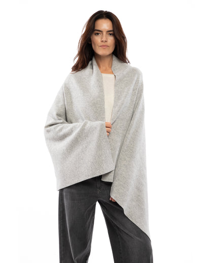 Exclusive Double Knit Pure Cashmere Cape Light Gray