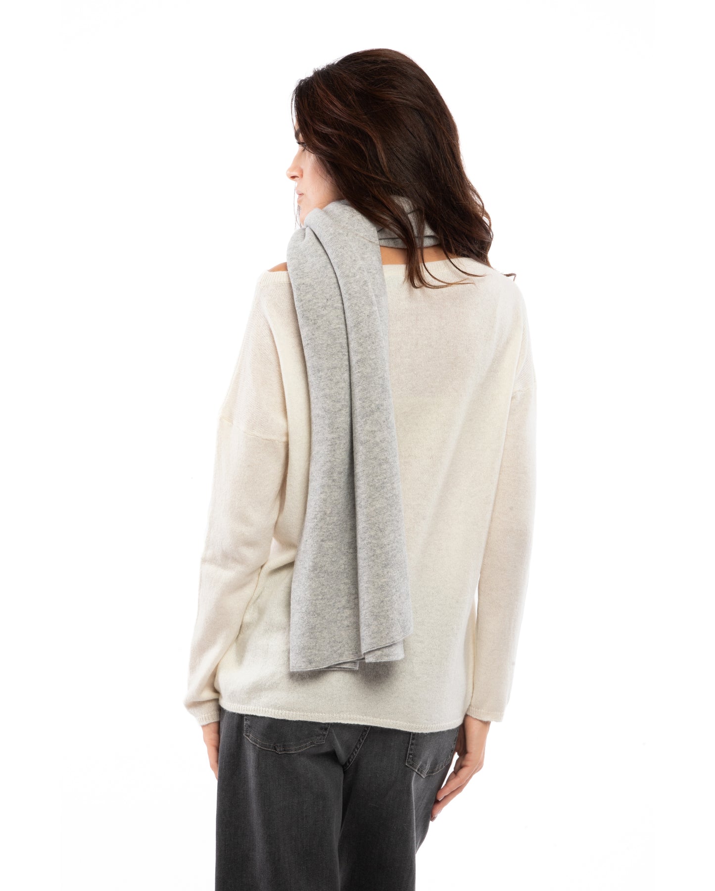 Exclusive Double Knit Pure Cashmere Cape Light Gray