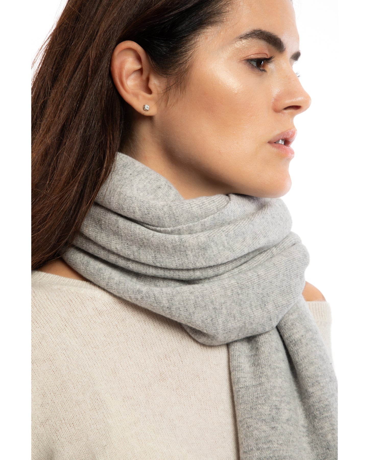 Exclusive Double Knit Pure Cashmere Cape Light Gray