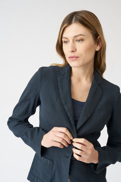 Women's Linen Fitted Blazer – Night Blue, view 2