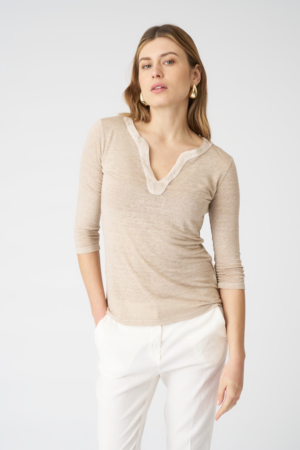 Women's Kara Linen T-Shirt – Beige Soft Fade, view 1