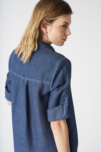 Women's Linen Blouse Dress – Navy Fade, view 2