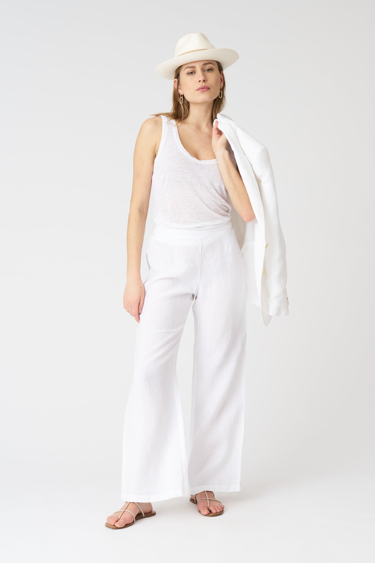 Women's Linen Wide-Leg Relaxed Pants – White, view 1