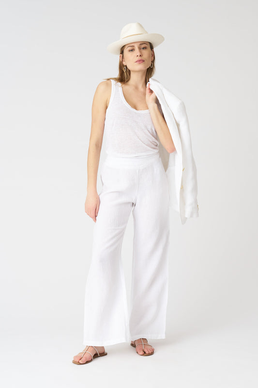 Women's Linen Wide-Leg Relaxed Pants – White, view 1