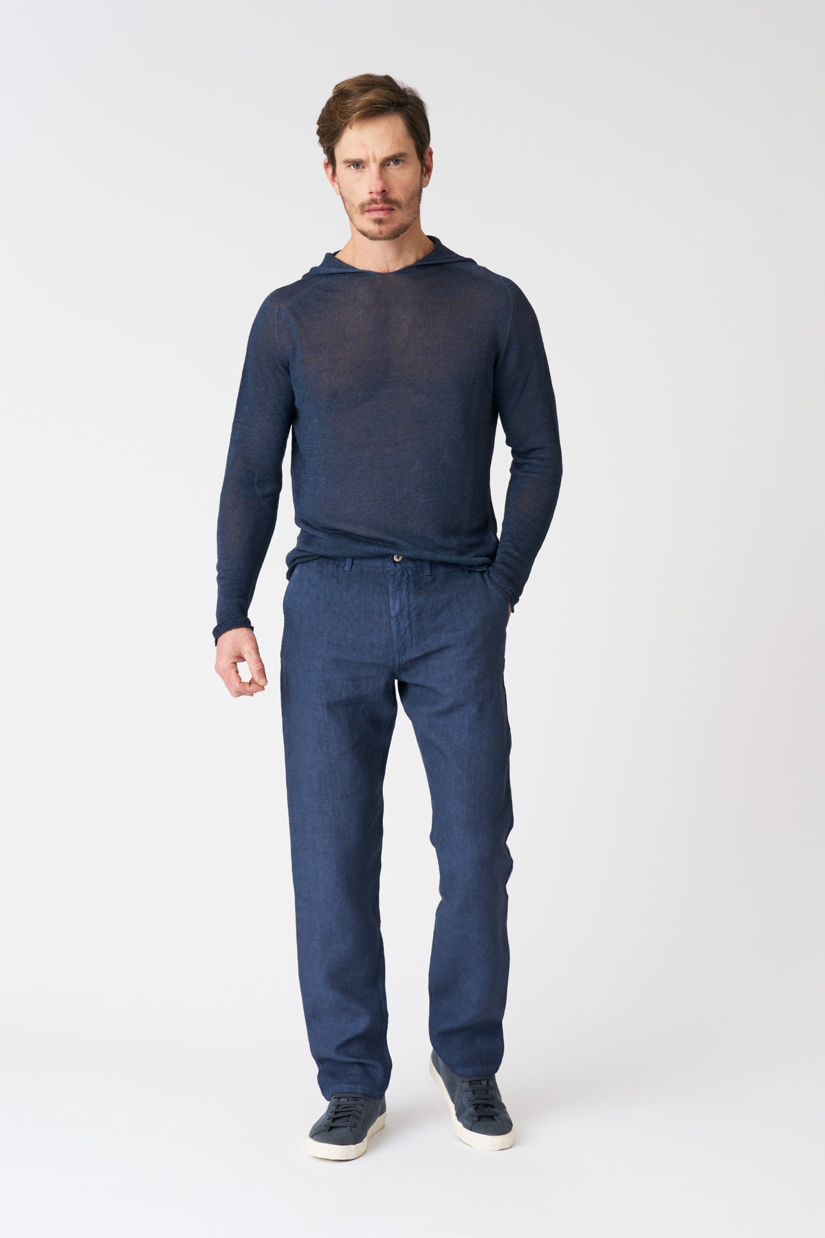 Men's Linen Bootcut Pants – Navy Fade, view 1