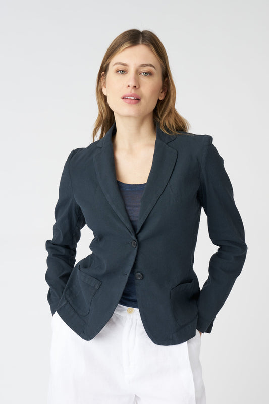 Women's Linen Fitted Blazer – Night Blue, view 1