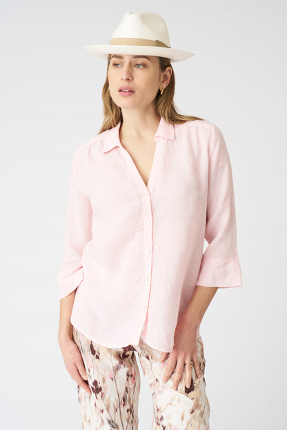 Women's Linen Regular-Fit Shirt with Offset Sleeves – Cipria, view 1