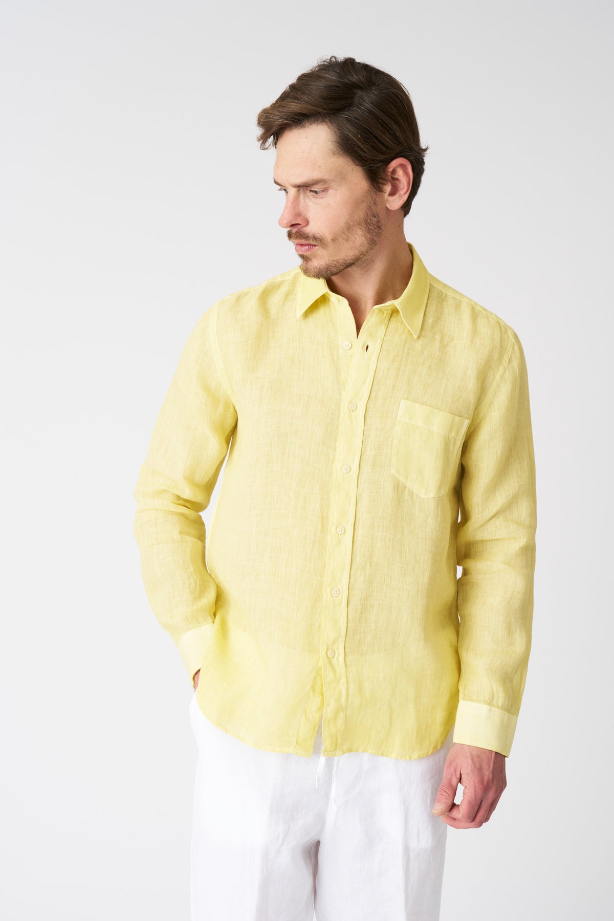 Men's Italian Collar Regular Fit Linen Shirt with Pocket – Sun Soft Fade, view 1