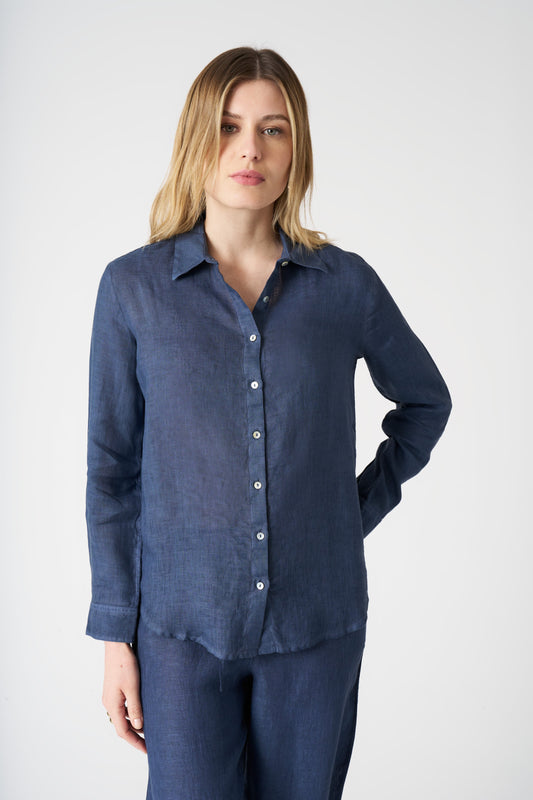 Women's Linen Regular-Fit Shirt – Navy Fade, view 1
