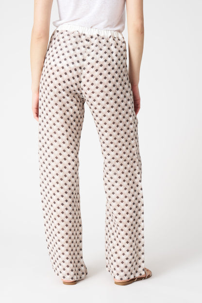 Women's Linen Geometric Drawstring Pants – Washed Cioccolato, view 4