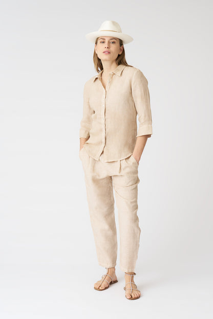 Women's Bria Linen Shirt – Beige Soft Fade, view 3