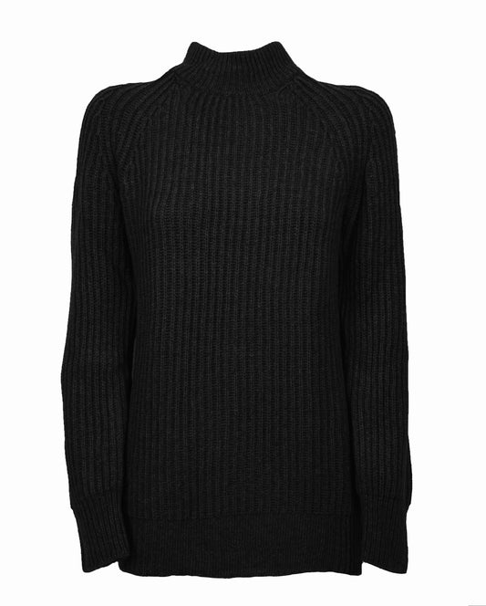 Fisherman Rib Womens Cashmere Crew Neck Made In Italy Black 1