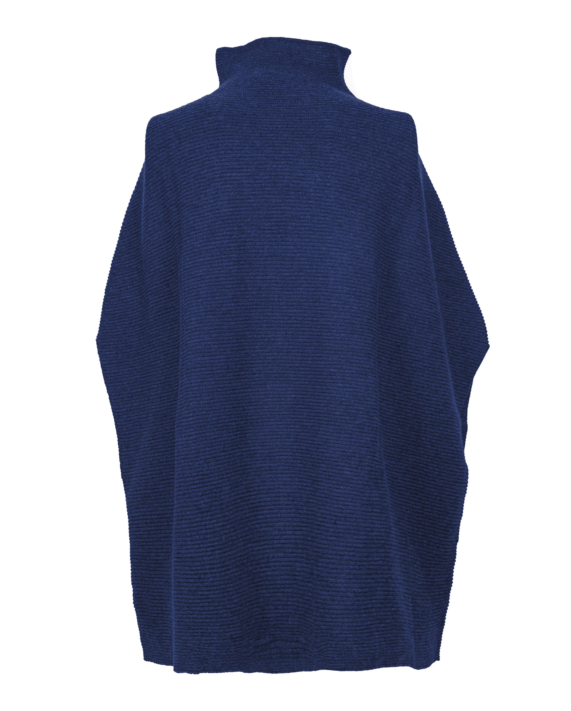 Funnel Neck Poncho Cashmere Blue Melange 2 Made In Italy