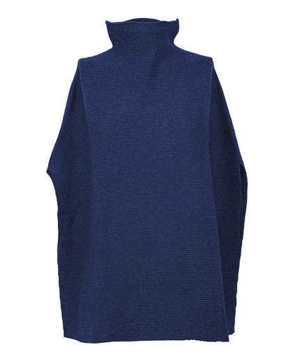 Funnel Neck Poncho Cashmere Blue Melange 1 Made In Italy