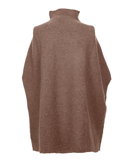 Funnel Neck Poncho Cashmere Brown 7 Made In Italy