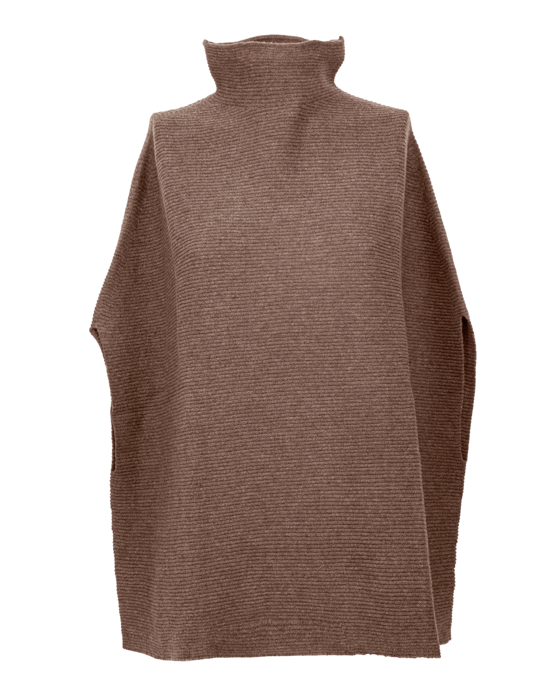 Funnel Neck Poncho Cashmere Brown 6 Made In Italy