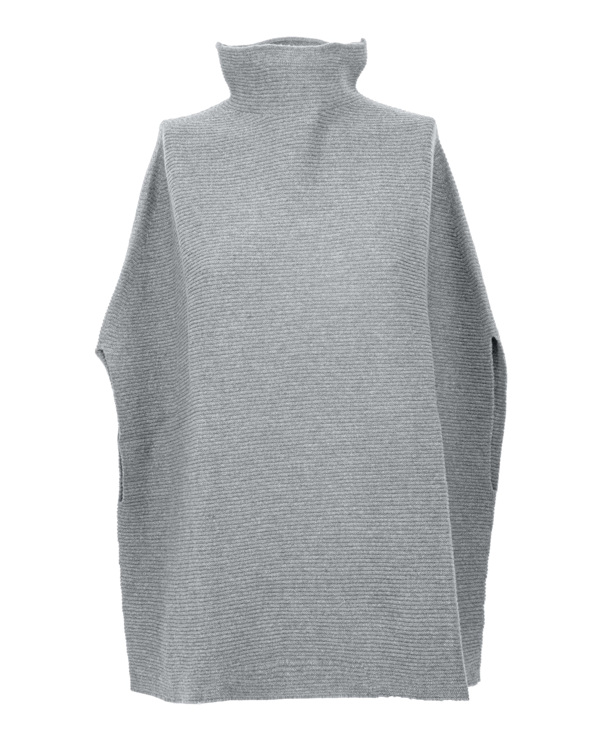 Funnel Neck Poncho Cashmere Melange Gray 1 Made In Italy