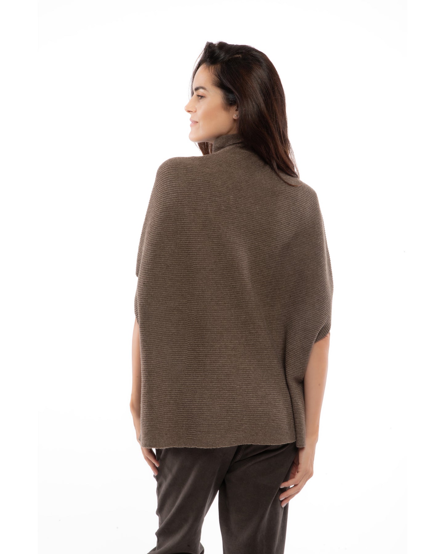 Pure Cashmere Funnel Neck Poncho Brown