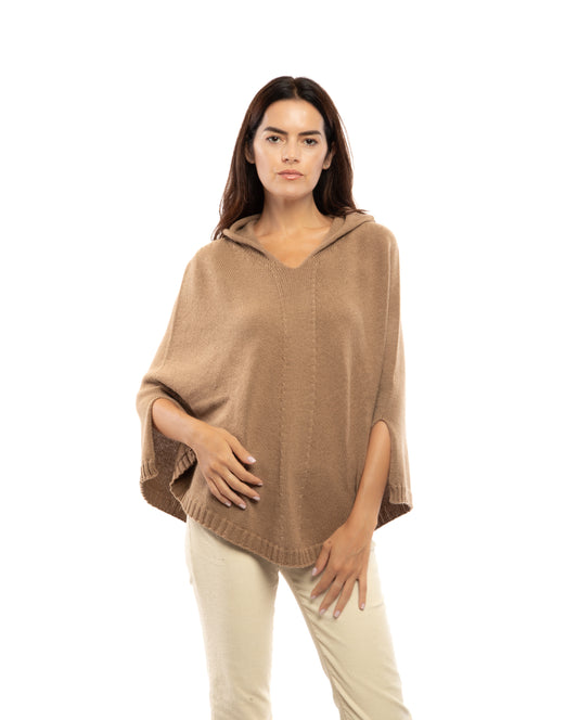 Hoodie Poncho Pure Cashmere Camel Made In Italy 1