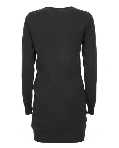 Womens Cashmere Knitted Dress Crew Neck Made In Italy Black 2