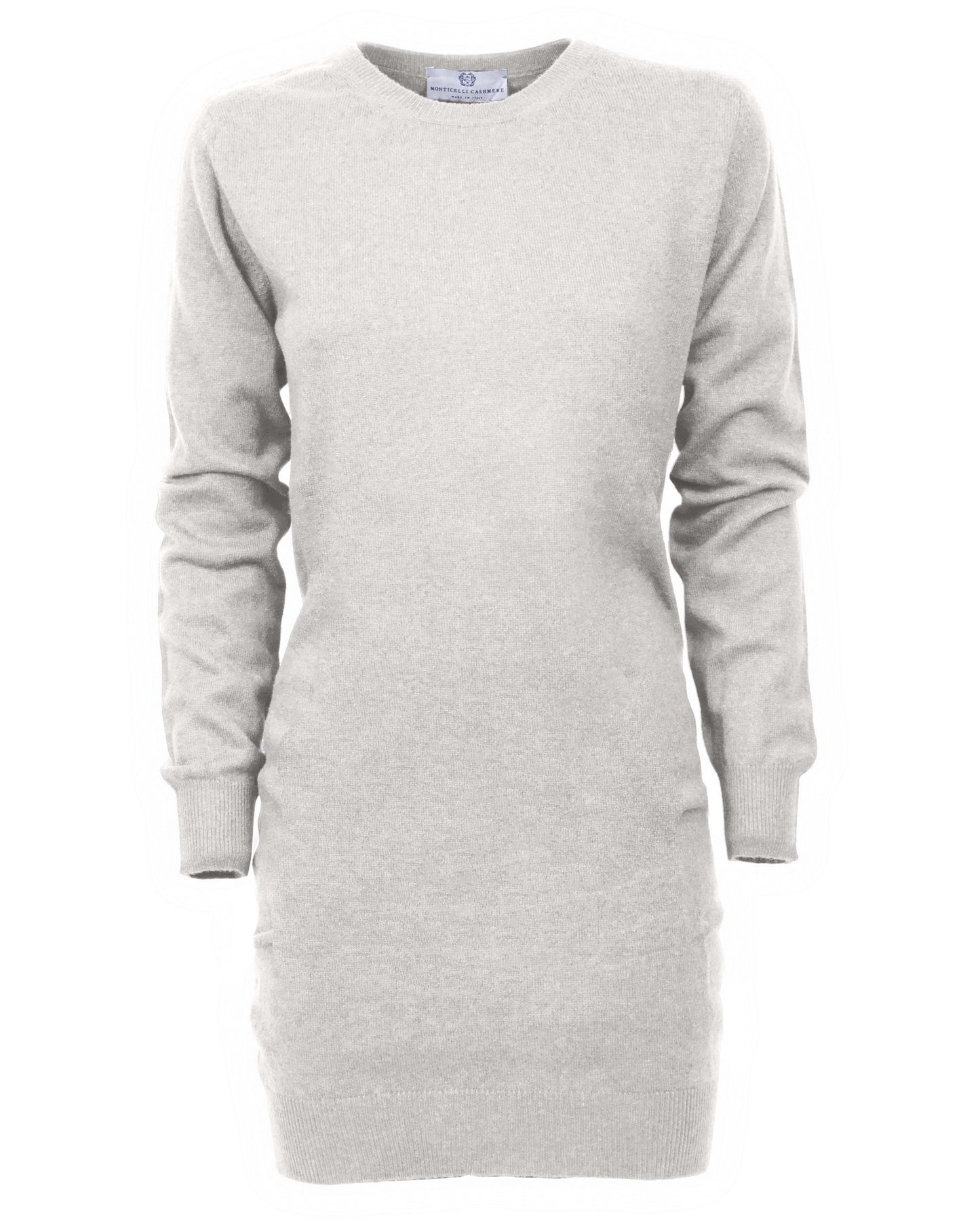 Womens Cashmere Knitted Dress Crew Neck Made In Italy Light Gray 1