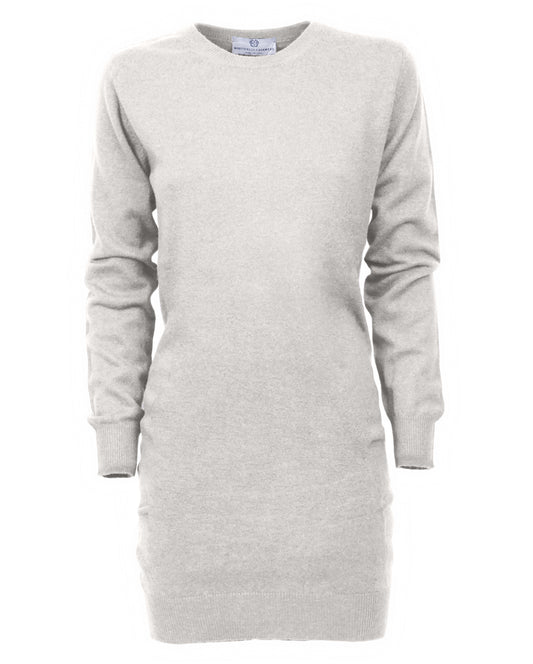 Womens Cashmere Knitted Dress Crew Neck Made In Italy Light Gray 1