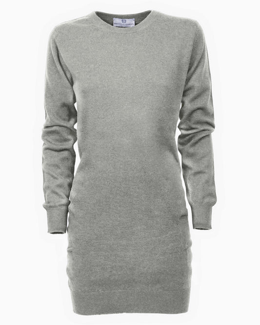 Womens Cashmere Knitted Dress Crew Neck Made In Italy Melange Gray 1