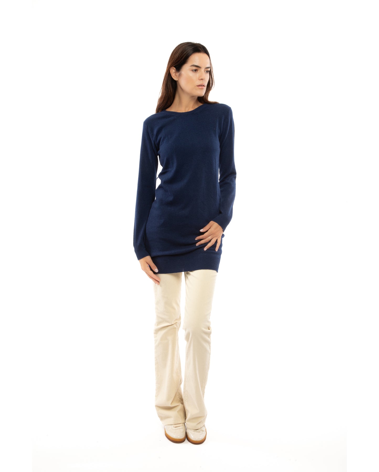 Cashmere Crew Neck Dress Melange Blue