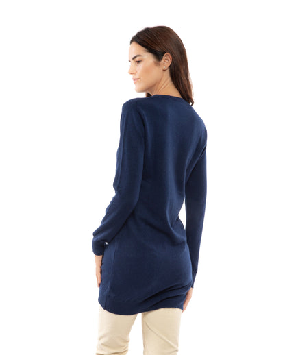 Womens Cashmere Knitted Dress Crew Neck Made In Italy Melange Blue 7