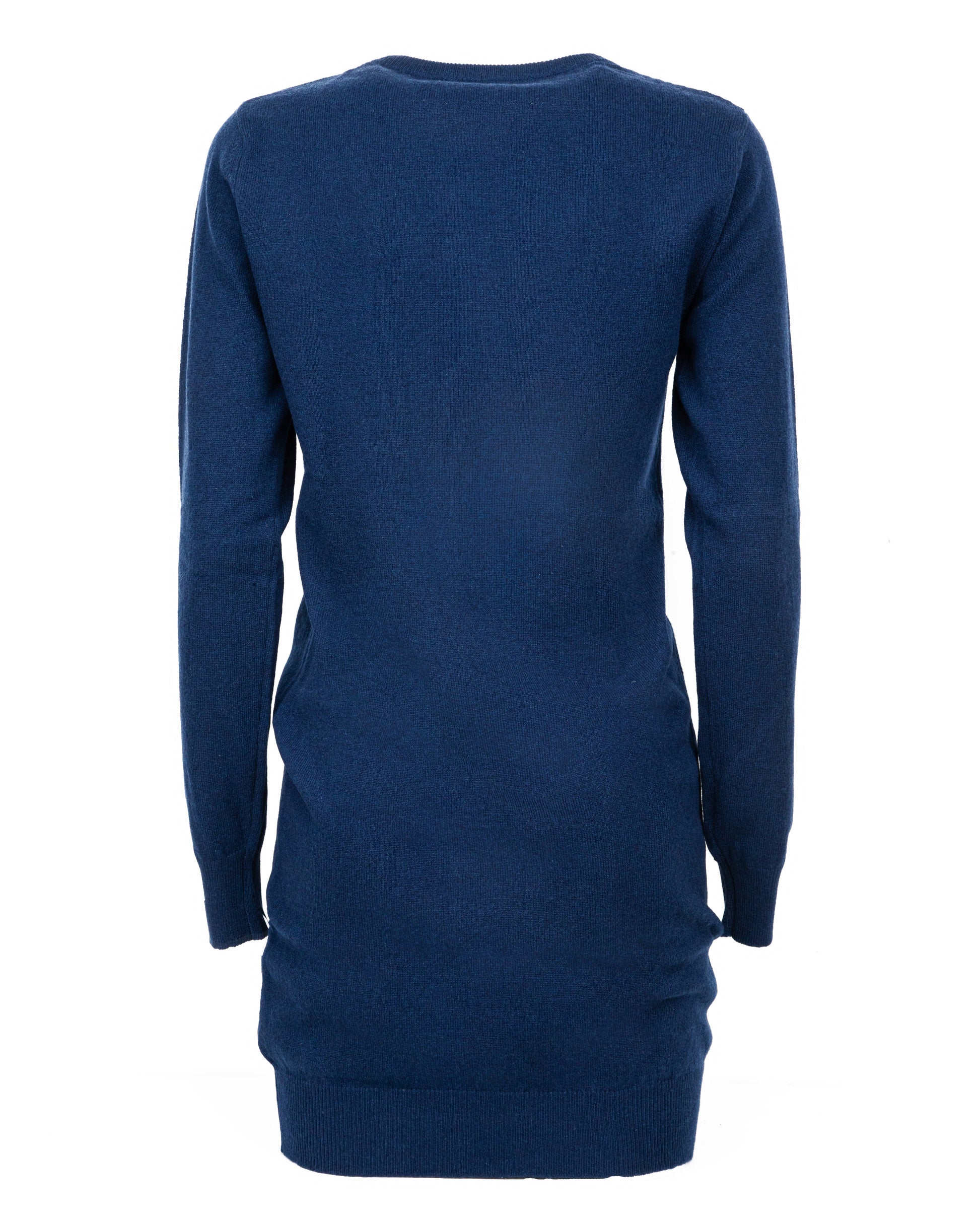 Womens Cashmere Knitted Dress Crew Neck Made In Italy Melange Blue 7