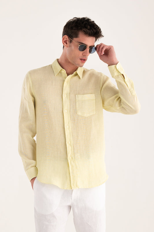 Men's Classic Regular Fit Linen Shirt with Pocket – Cedro Soft, view 1