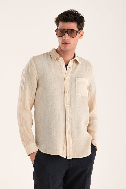 Men's Classic Regular Fit Linen Shirt with Pocket – Safari Soft Fade, view 1