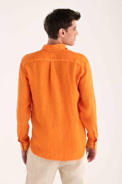 Men's Classic Regular Fit Linen Shirt with Pocket – Tangerine, view 2