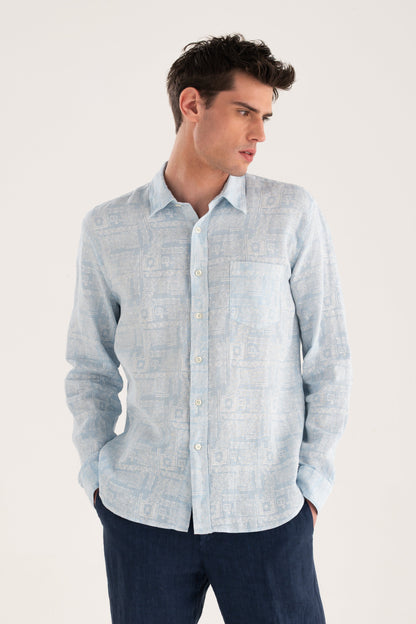Men's Regular Fit Mosaic Linen Shirt – Baby Blue, view 1