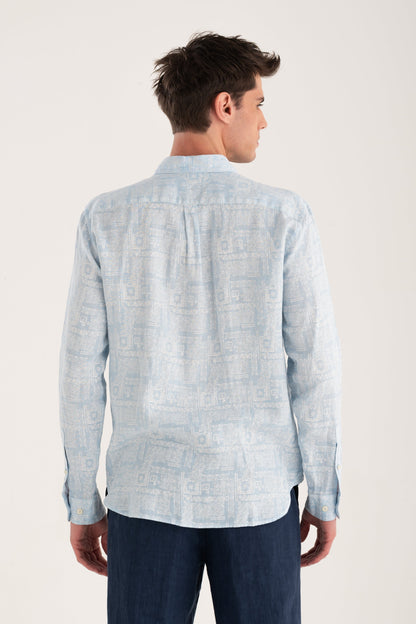Men's Regular Fit Mosaic Linen Shirt – Baby Blue, view 2