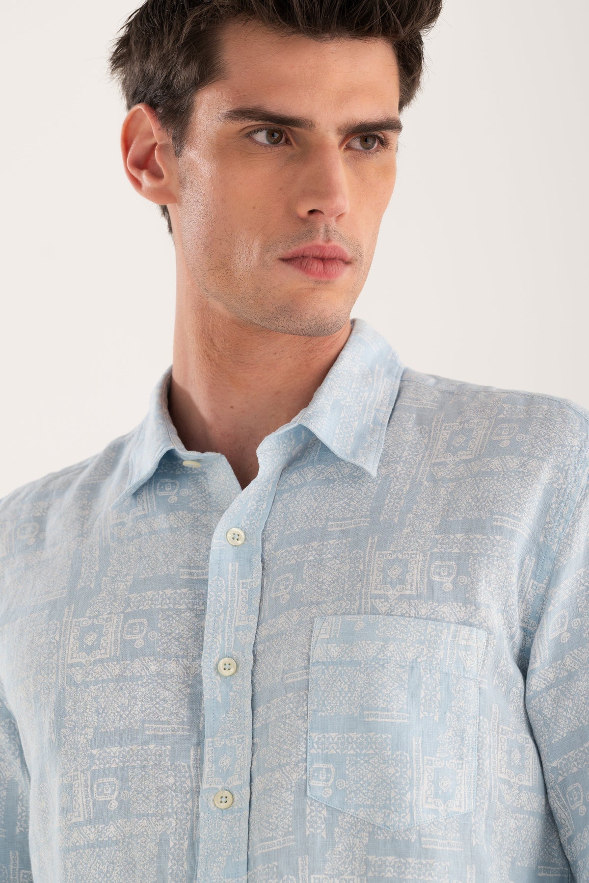 Men's Regular Fit Mosaic Linen Shirt – Baby Blue, view 3