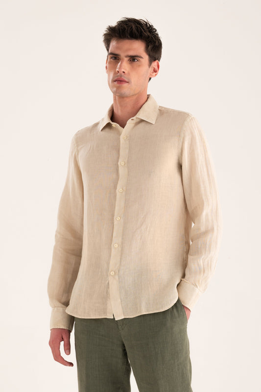 Men's Long-Sleeve Contemporary Fit Linen Shirt – Safari Soft Fade, view 1
