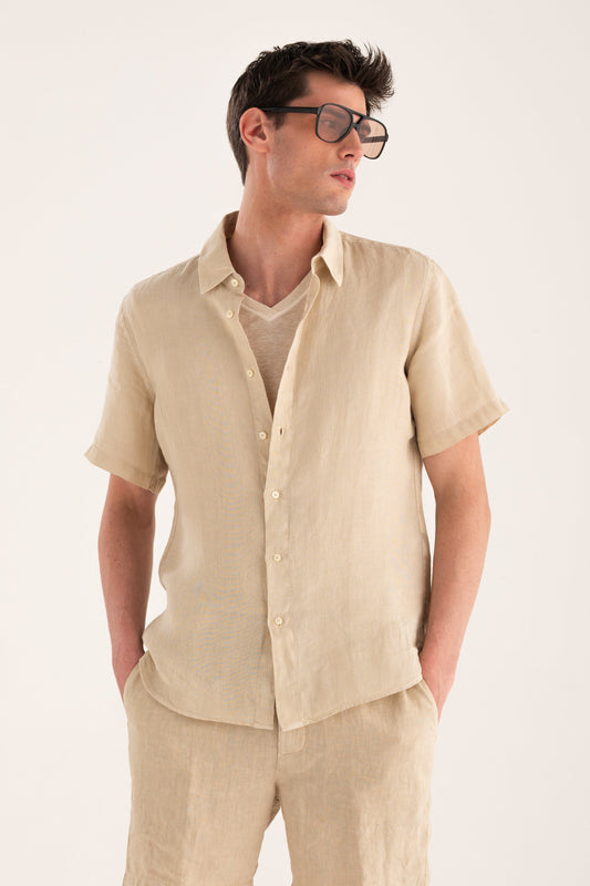 Men's Short-Sleeve Contemporary Fit Linen Shirt – Corda, view 1
