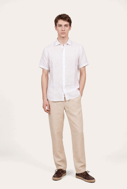 Men's Short-Sleeve Contemporary Fit Linen Shirt – White, view 2