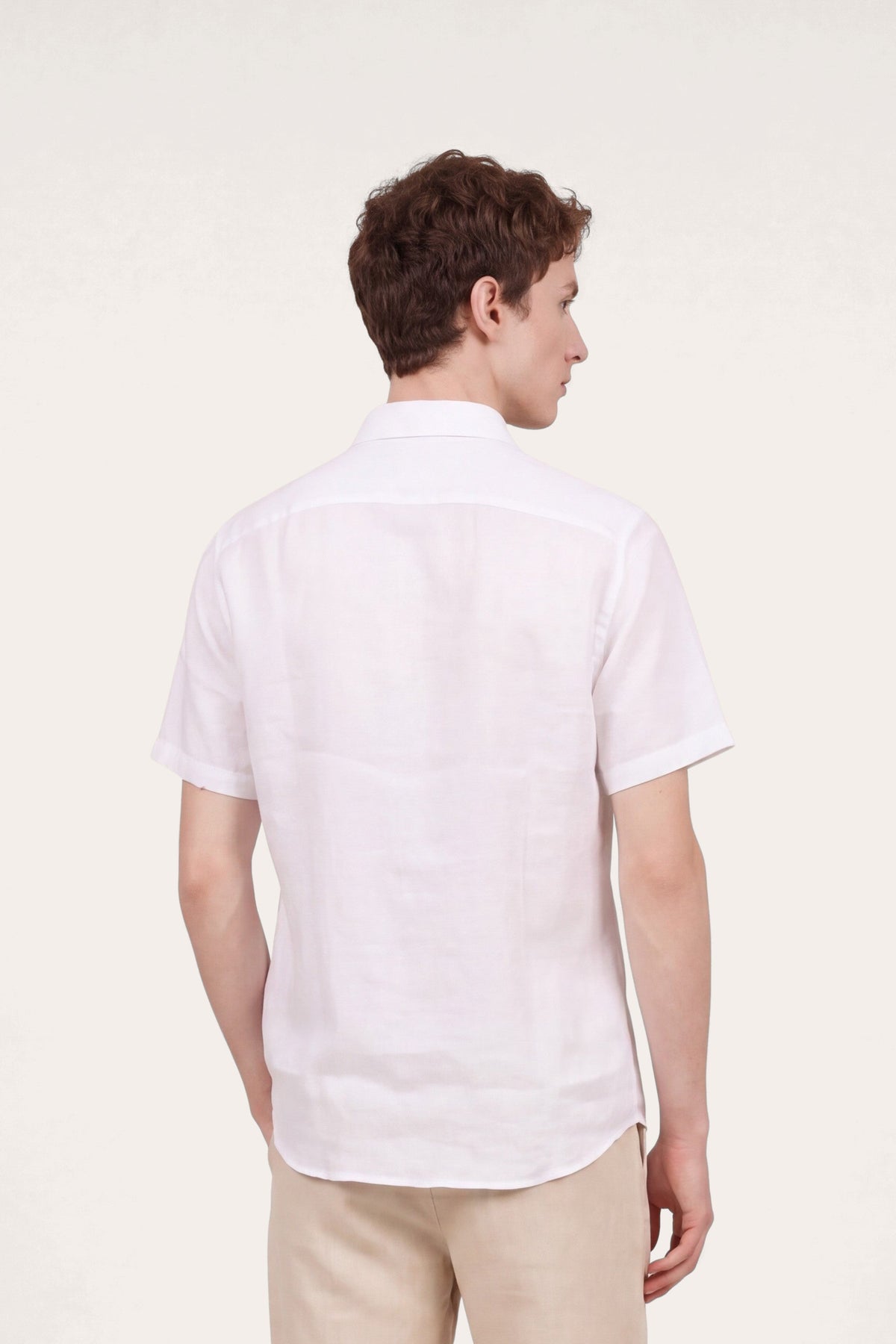 Men's Short-Sleeve Contemporary Fit Linen Shirt – White, view 3